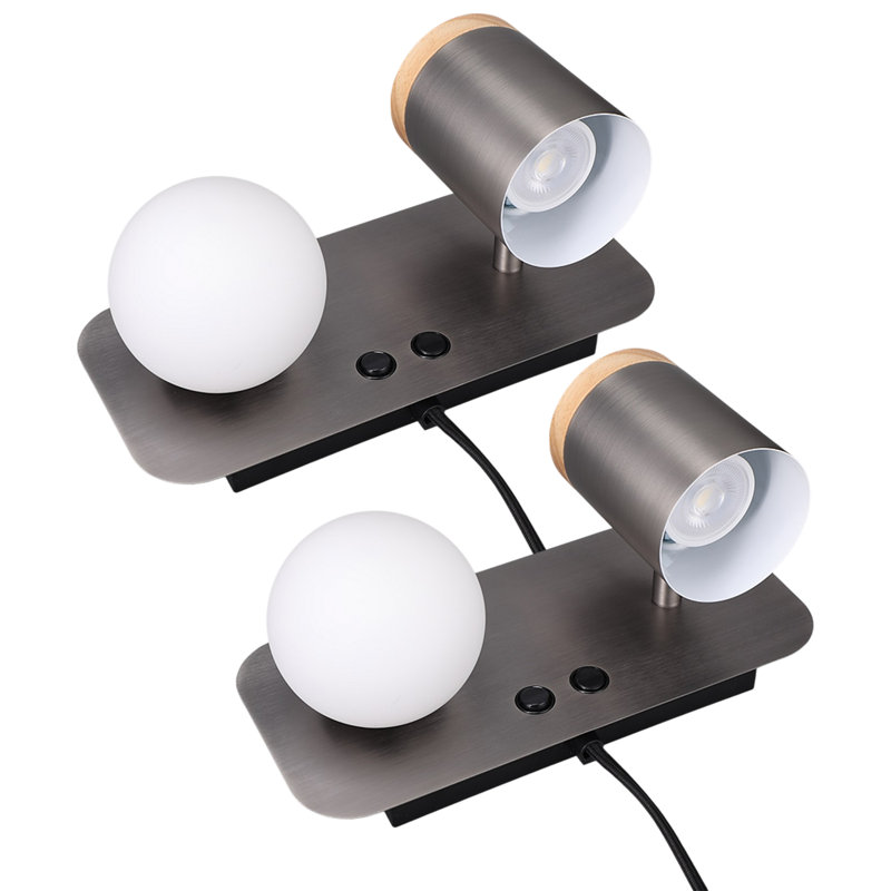 Dual-Head Wall Mounted Reading Lights, Plug-In Wall Sconces, Satin Nickel