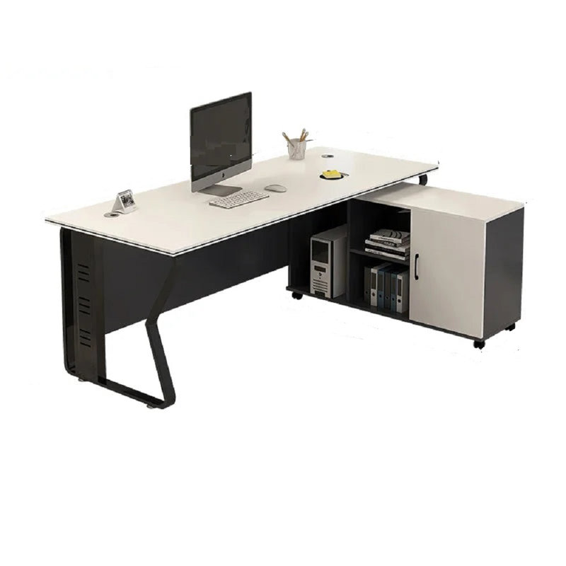 Mykeya L-Shaped Executive Desk, 75cm H x 160cm W x 80cm D, White/Black