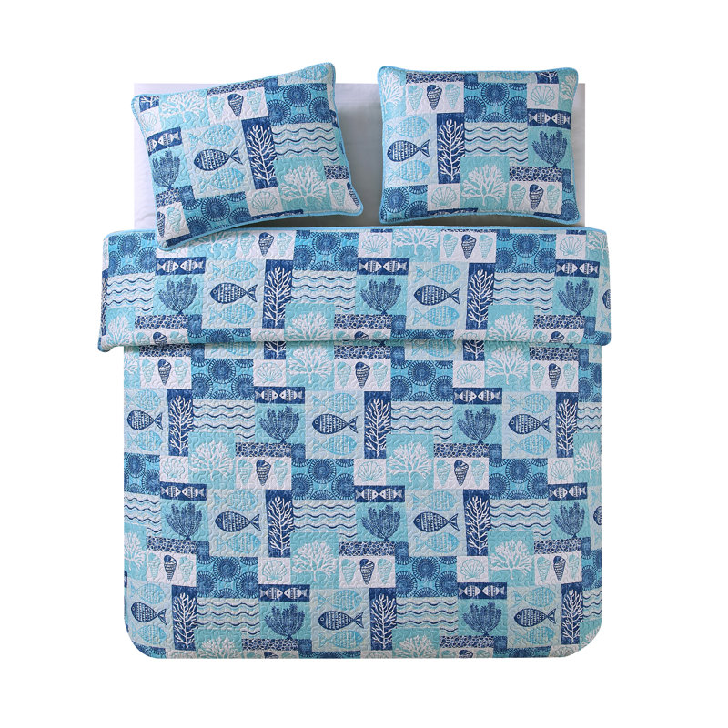 Ensemble de courtepointe réversible 3 pièces Pinsonic, Courtepointe pour lit double/grand et 2 taies déc