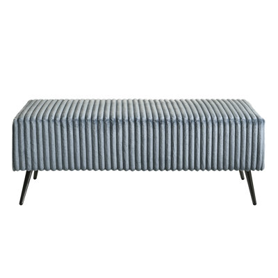 Corduroy Upholstered Blue Bedroom Stool Table - Modern Bench With Metal Legs And Fabric Inviting Upholstery For Construction Comfortable Seat