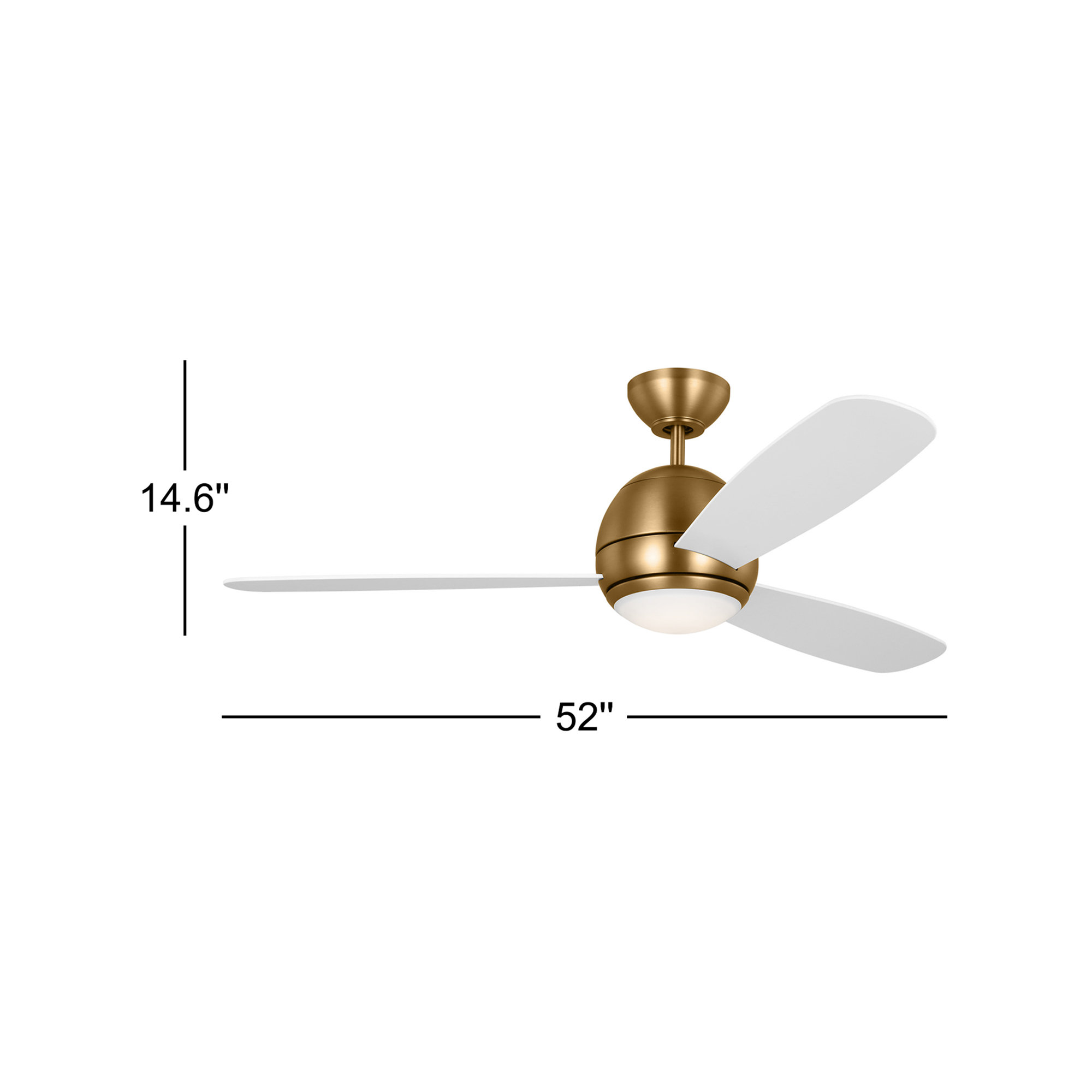 Erina 52'' 3 Blade Ceiling Fan with LED Light Kit, Matte White, Satin Brass