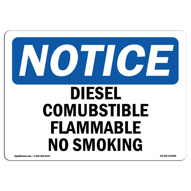 Gazole combustible, inflammable, non-fumeur