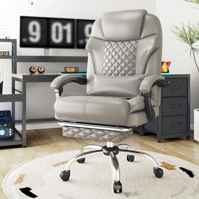 Grand et grand fauteuil de bureau ergonomique avec repose-pieds et soutien lombaire, Gris