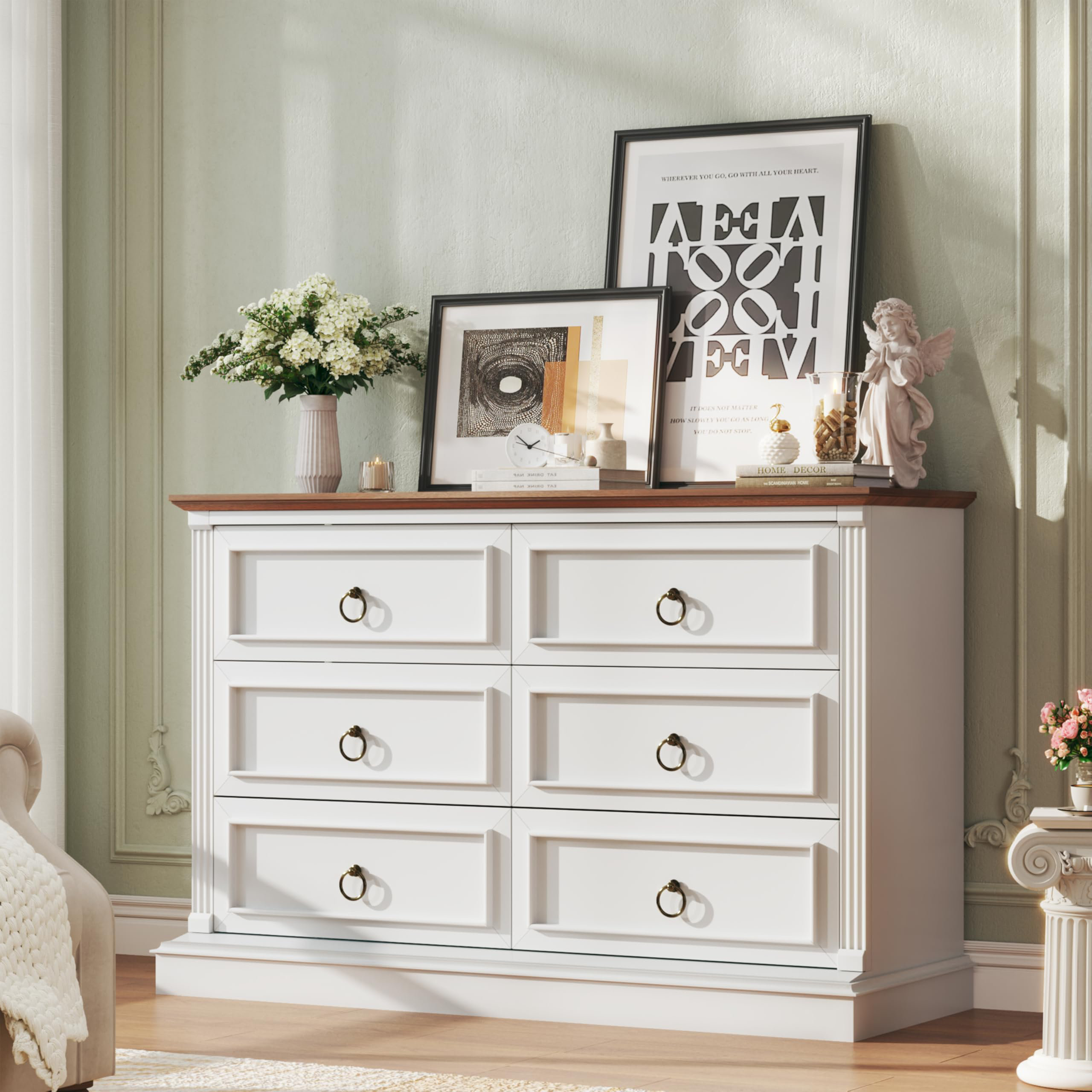 dresser farmhouse JXQTLINGMU 52 inch 8 Drawers Double making it harder than normal glass and resistant to breakage European Farmhouse 6 Drawer Dresser