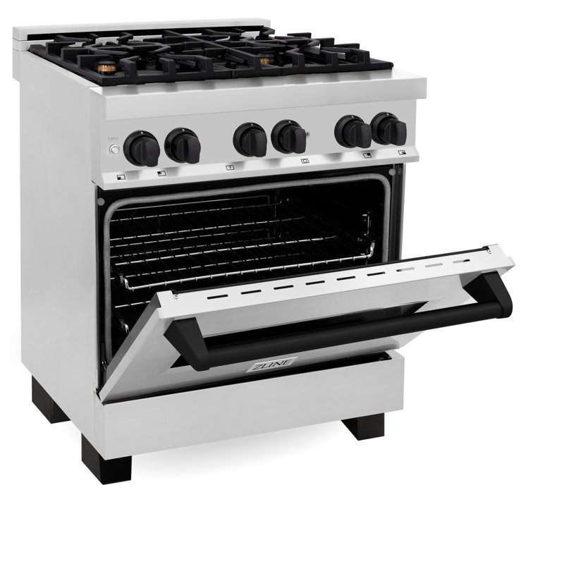 ZLINE Autograph Edition 30 po 4,0 cu. Pi. Cuisinière Legacy Dual Combustible, Noir mat