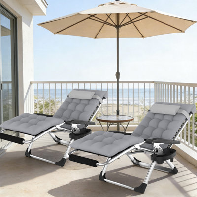 Zero Gravity Chair 2Pcs Set, 440 Lbs Heavy Duty Reclining Patio Lounge Chair With Cushion, Upgraded Aluminum Lock, Cup Holder & Pillow, Foldable Outdoor Lawn Chair