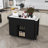 74.8" Kitchen Island With Extendable Dining Table, Marble Veneer Top & Built-In Power Outlet - Mobile Storage Cart With 3 Drawers & Cabinet, Rolling Kitchen Cart For Dining Room, Black-592616111