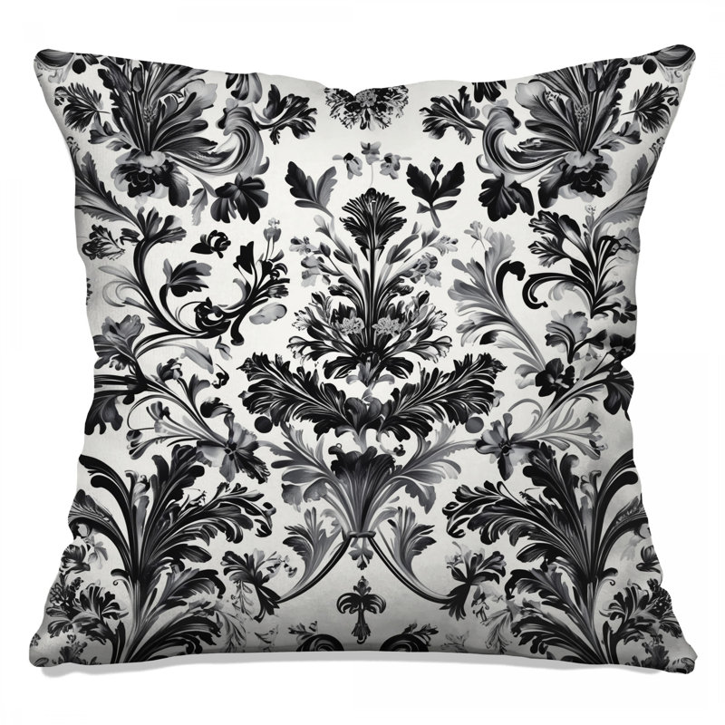 Coussins décoratifs noirs et blancs damassés, 16 x 16 pouces
