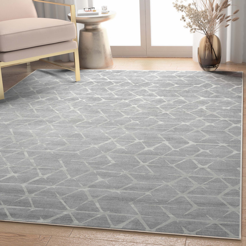 Tapis gris à motif géométrique tissé à plat Nuzzo Kintsugi, Rectangle 5 pi 3 po x 7 pi 3 po