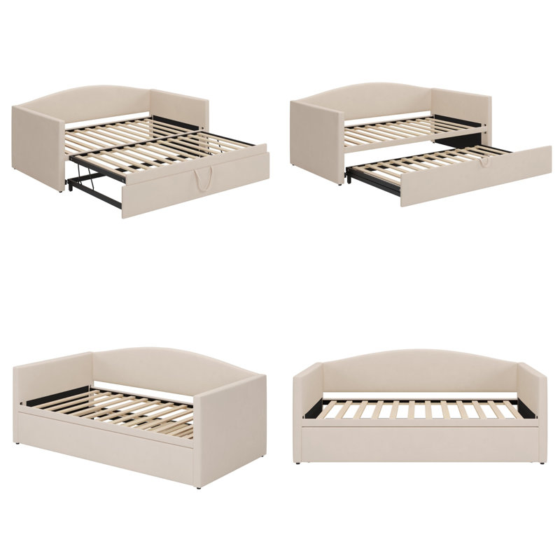 Twin Size Velvet Daybed with Pop Up Trundle, Upholstered Sofa Bed Converts to King Size, Space-Saving Design for Guest Room & Small Spaces, No Box Spring Needed 660 lbs Capacity