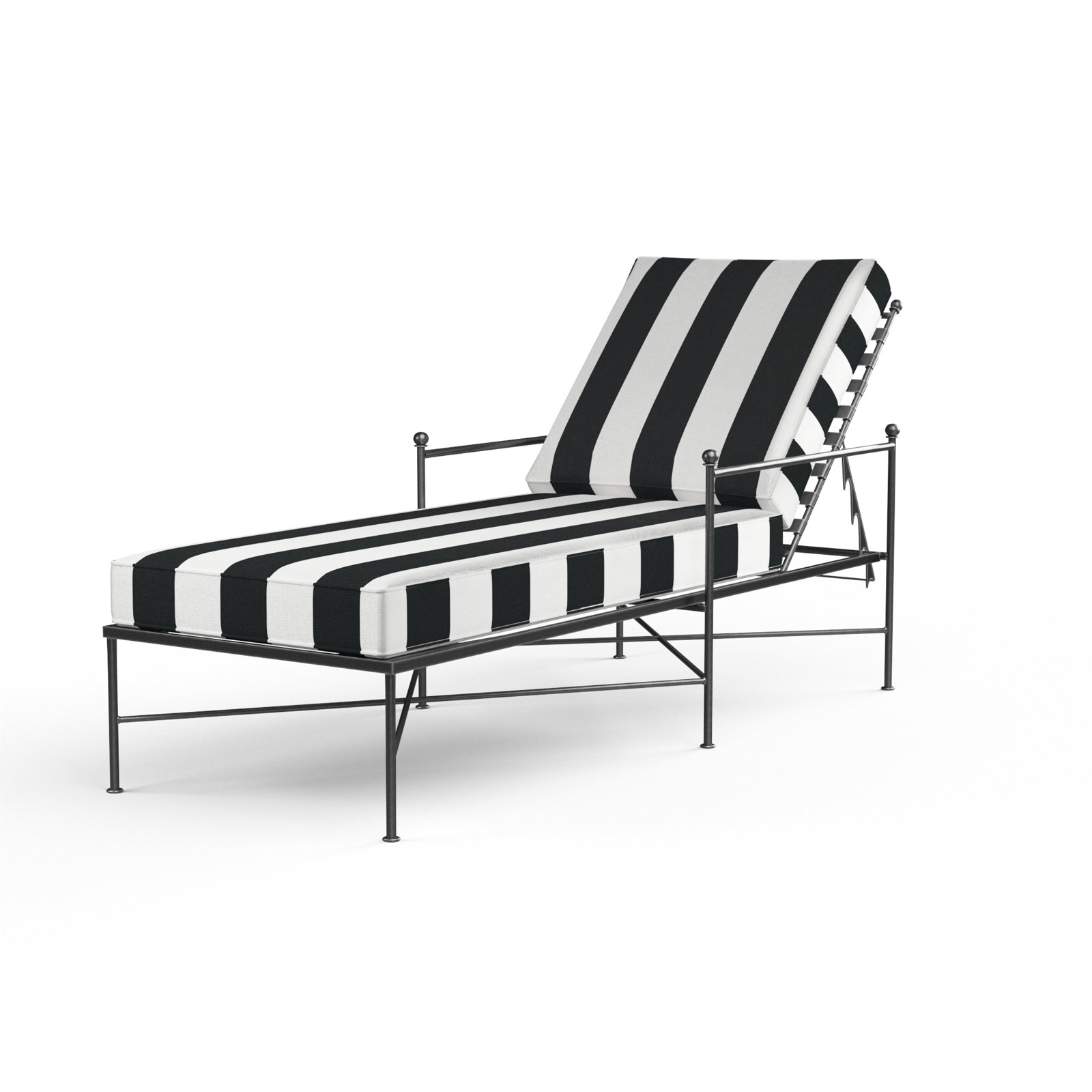 Lucier 80'' Long Reclining Single Chaise with Sunbrella Cushions, Cabana Classic Black Stripe Sunbrella®
