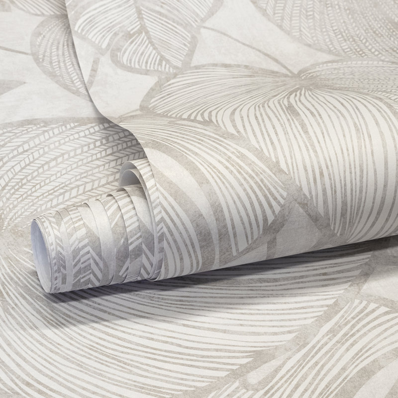 Julie Feels Home Collection Glitter/Shimmer Large Monstera Leaf Wallpaper Roll, Mirror White