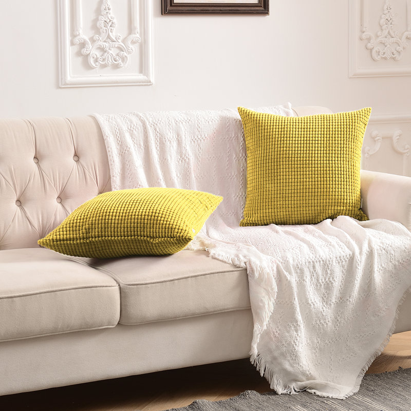 Housse de coussin carré à carreaux, 20 po x 20 po, Or jaune