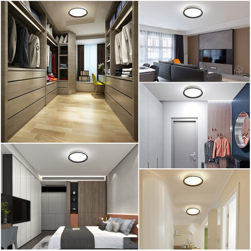 Luminaire à panneau plat rond 15,3 pouces DEL, cadre blanc avec intérieur noir, 3000K / 4000K / 5000K, intensité variable, plafonnier encastré 24W, pour la cuisine, la chambre à coucher, la buanderie, homologué ETL