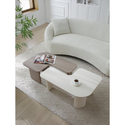 2 Pieces Modular Coffee Table, Side Table, Corner Center Tables For Living Room Apartment
