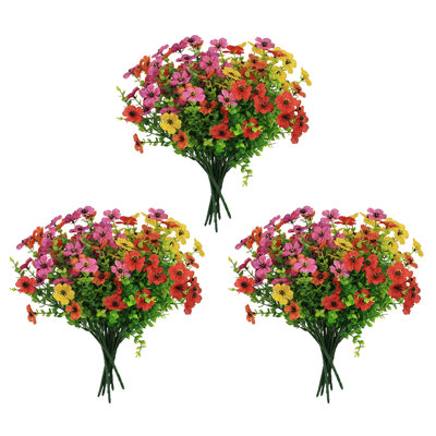 18 Bundles Artificial Flowers for Outdoor Decoration UV Resistant Faux Wildflowers Spring Fake Plants Greenery for Porch Window Box Planter Garden Patio Yard Indoor Home Decor Mixed Colors