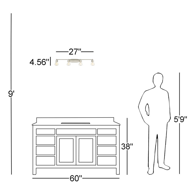 Éclairage pour meuble-lavabo à intensité variable à 4 lumières, Laiton nickel