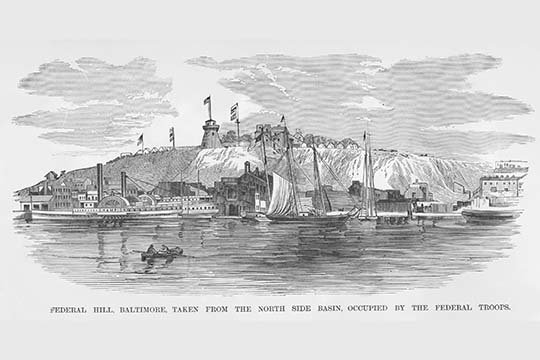 « federal hill baltimore » par frank leslie, reproduction d’art, H 28 po x l 42 po x P 1,5 po