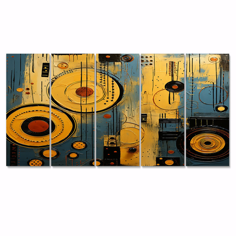 Cercle contemporain contemporain, collage, art africain, art mural pour le salon, 5 pièces, H 28 po x l 60 po