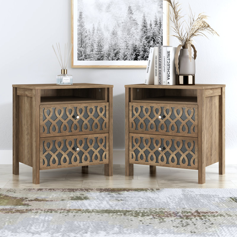 Pruitt Modern 2 Drawer Nightstand with Open Storage (Set Of 2), Beige