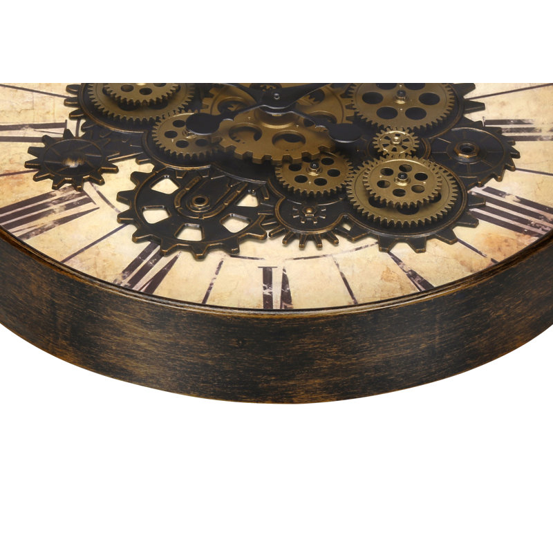 Horloge, 20 po, mécanisme d'engrenage, horloge murale, brun, transitionnel