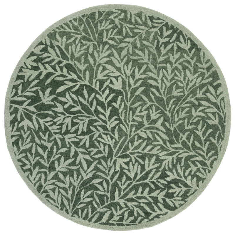 Jalayiah Hand Tufted Wool/Cotton Floral Rug in Green, Round 6'