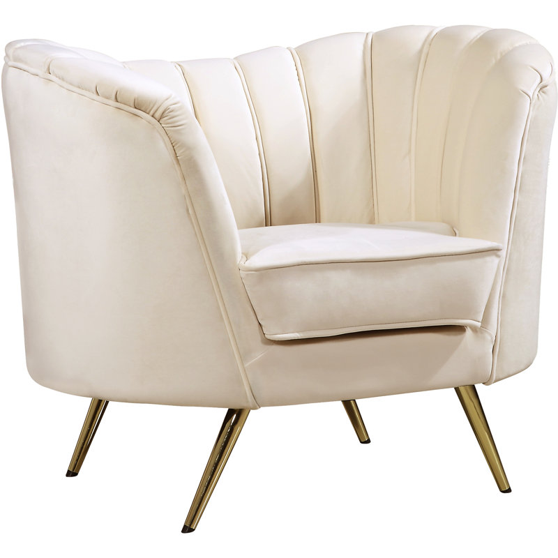 Fauteuil demi-tonneau en velours touffeté de 43 po de large Tiberius, Crème
