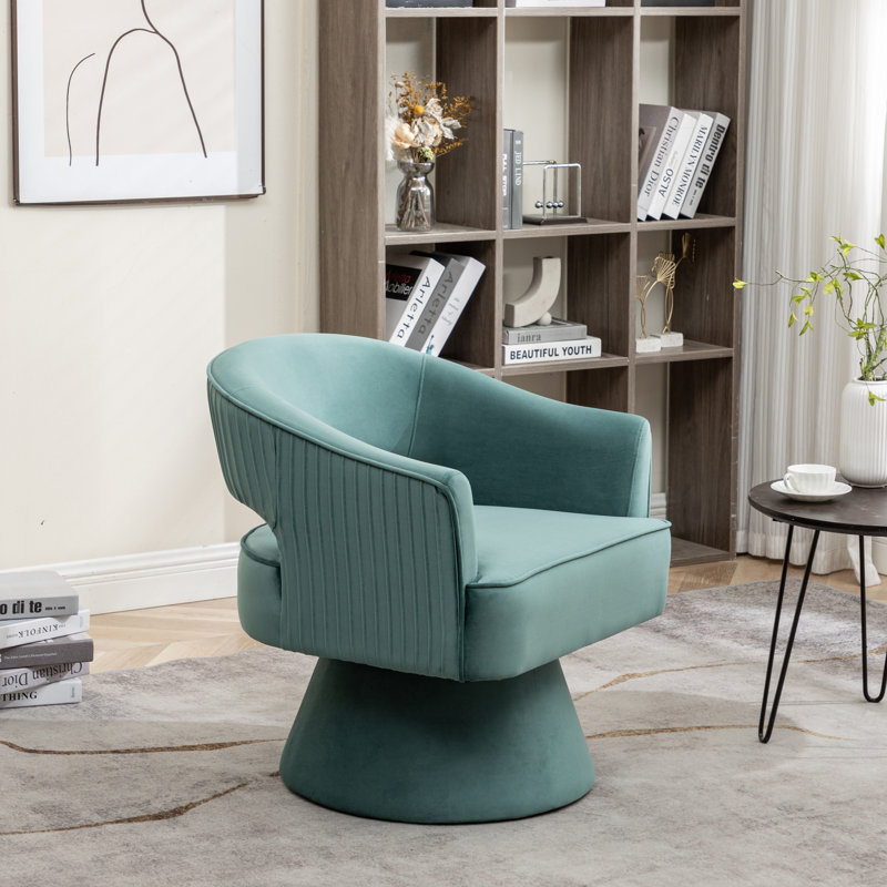 Chynna Velvet Swivel Barrel Chair, Green Velvet