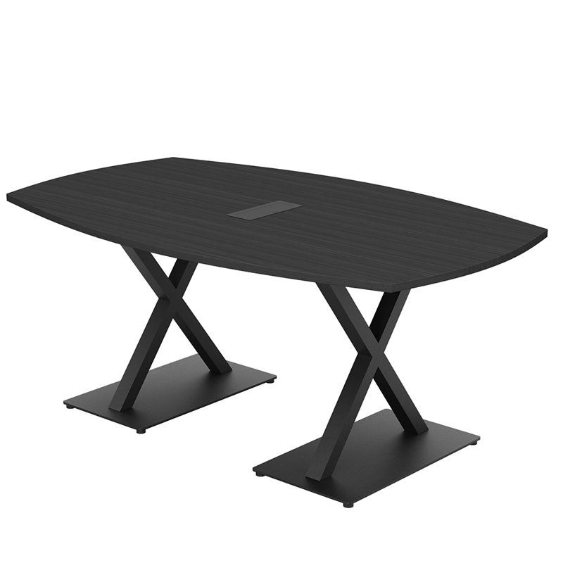 Table de conférence Pavert Arc Boat avec base en X en métal | Unité électrique, H 30 po x l 72 po x P 48 po, Nuit asiatique