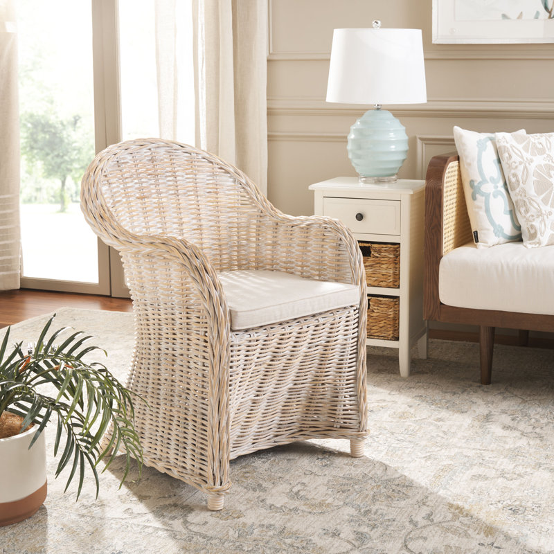 Hahn Upholstered Armchair, Beige Cotton, Natural White Wash