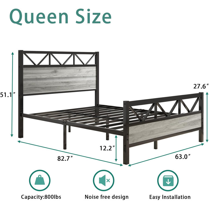 Wykeisha Platform Bed, Queen, Gray