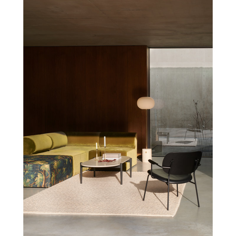 JWDA Floor Lamp, Brushed Brass/Beige Travertine Stone
