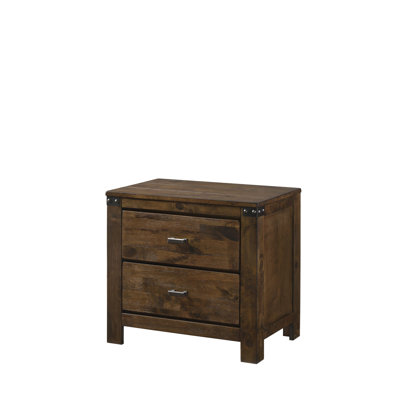 Rustic Brown Two-Drawer Nightstand, Solid Wood Construction, Perfect for Bedroom Storage and Style