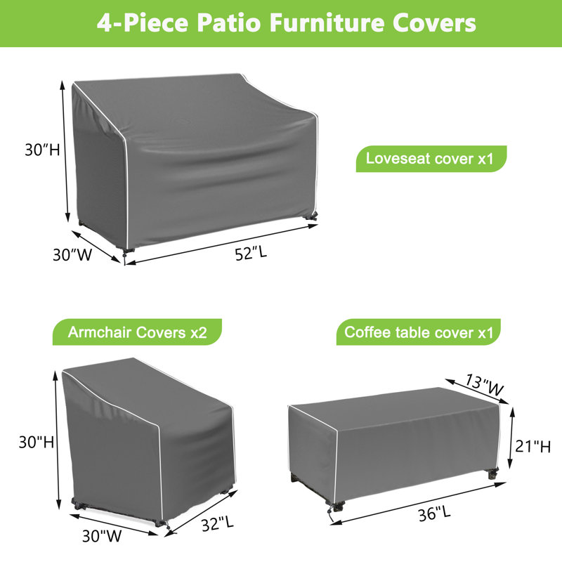 Housses de patio modulaires résistantes à l'eau, 36 po x 21 po, Gris / blanc
