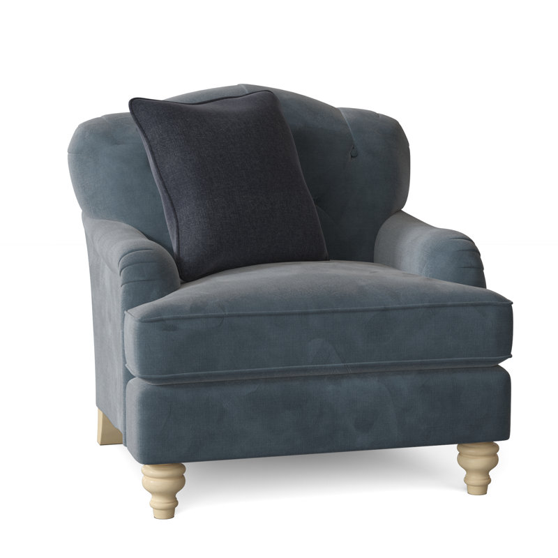 Fauteuil large capitonné 38 po Sullivan, Aberdeen 22 - velours bleu, Pécan, Non