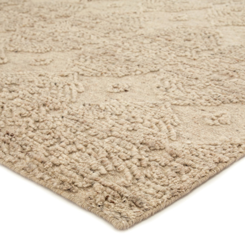 Hand Knotted Wool Geometric Area Rug in Beige, Rectangle 5'6" x 8'