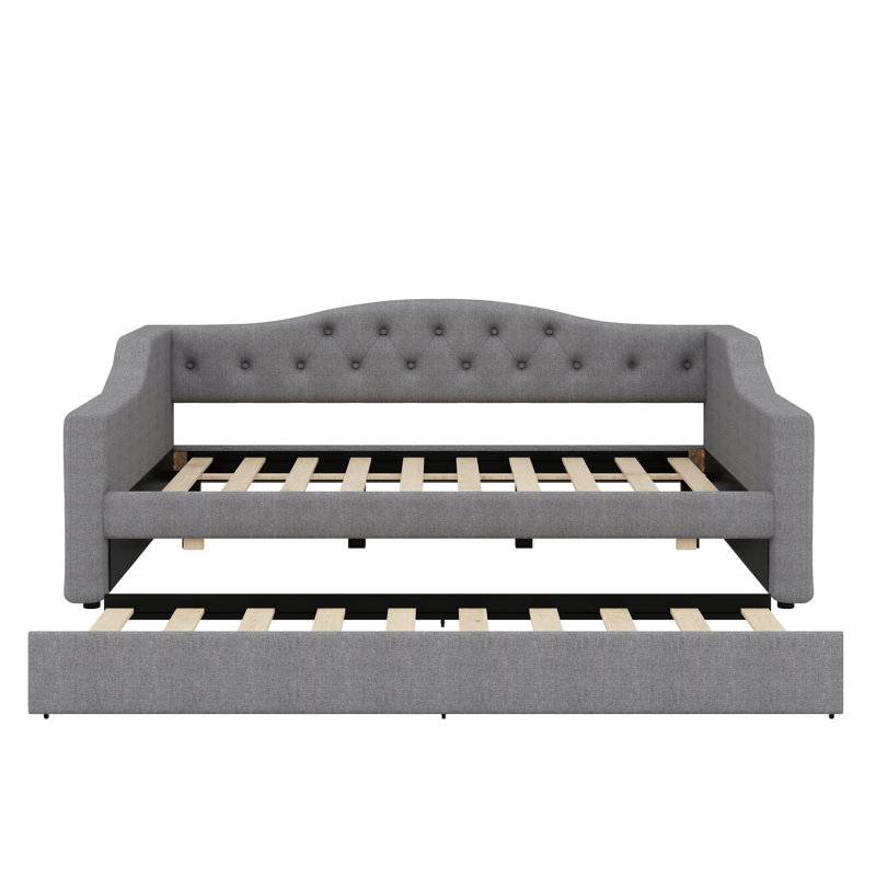 Full XL Daybed Incorporating Built-In LED Lighting And A Retractable Trundle, Gray