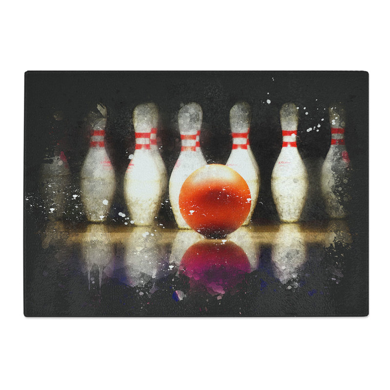 Ten Pin Bowling Paint Splash Chopping Board, 28.5cm W x 39cm L