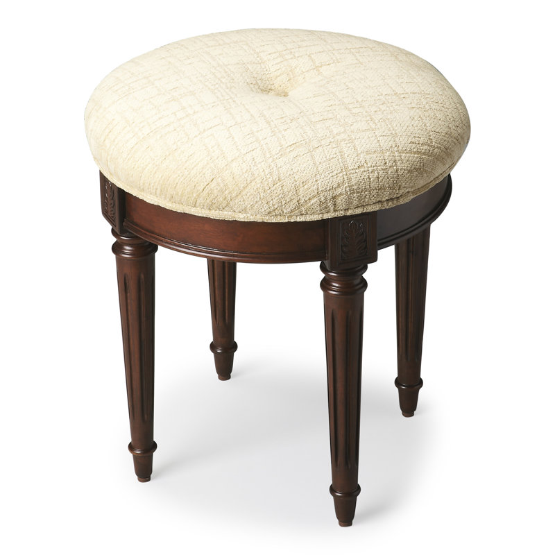 Bernadette Upholstered 18"W Vanity Stool, Plantation Cherry, Brown/Coffee