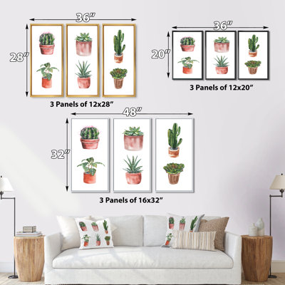 " Flowers In A Pot Cacti And Succulents " 3 - Pieces
