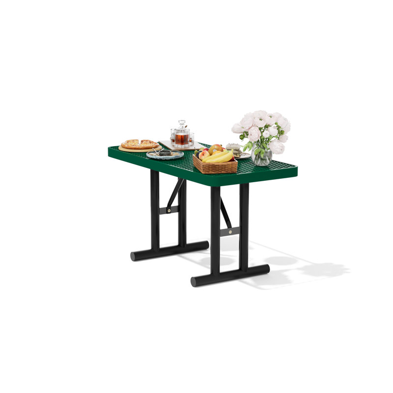 Outdoor Patio Coated Picnic Table, Heavy Duty Metal Dining Table, 4ft, Green