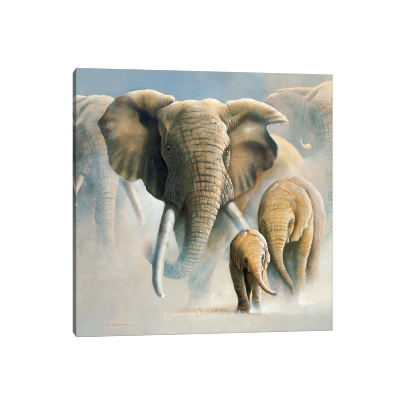 Running Elephants II by Jan Weenink - Wrapped Canvas Painting, 45.72 cm H x 45.72 cm W
