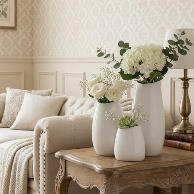 Modern 3-piece White Ceramic Vase Ensemble