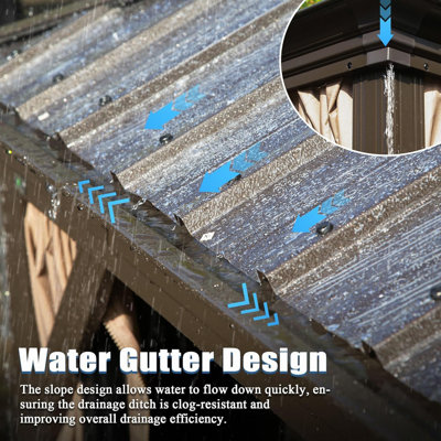 Pavillon de jardin extérieur de 13 X 13 pi, pavillon de jardin à toit rigide avec double toit en acier galvanisé, pavillons de jardin en métal avec système de drainage pour terrasse de patio, rideau et filet