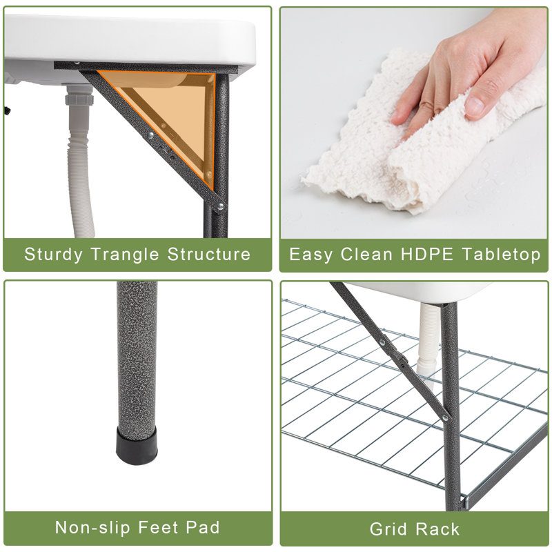 White and Black Folding Outdoor Fish Cleaning Table with Sink