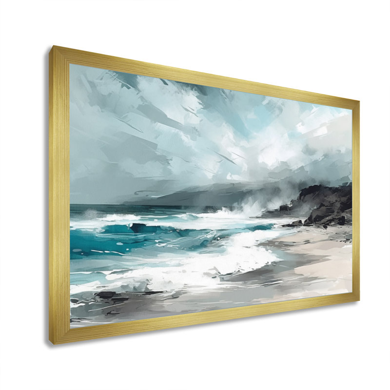 «Ocean's Embrace III» - Imprimé, Encadrement doré, H 16 po x l 32 po x P 1 po