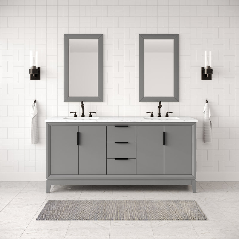 Ensemble de meuble-lavabo de comptoir en marbre blanc 72 po Elizabeth avec miroir Elizabeth, Gris cachemire