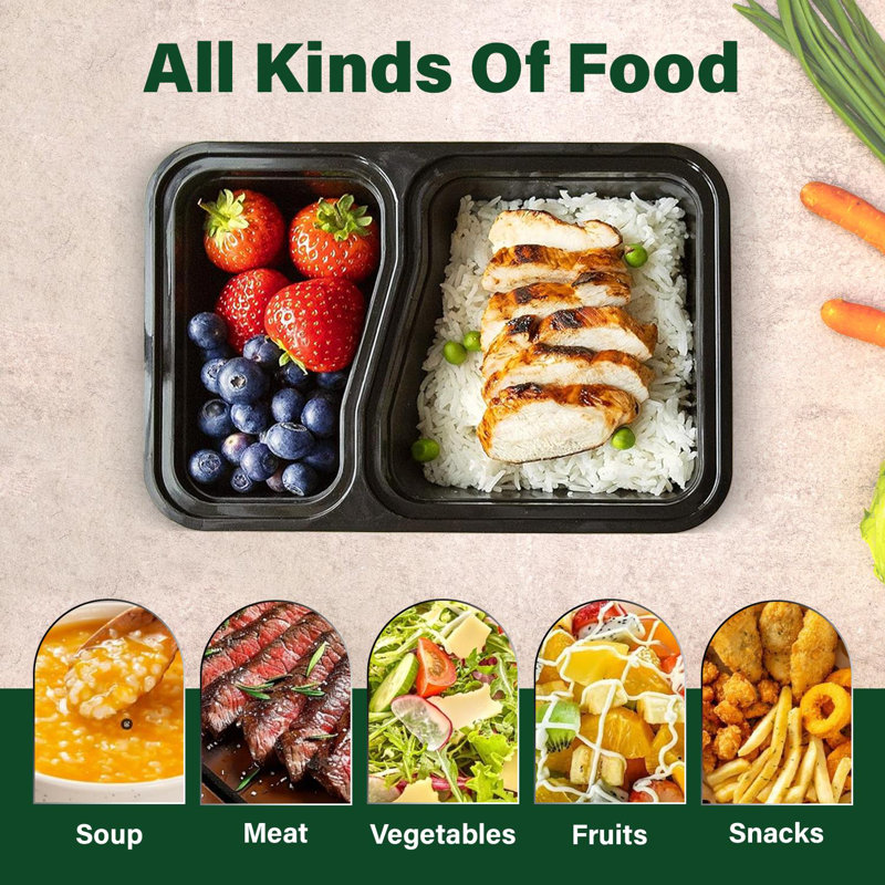 32oz Meal Prep Containers Reusable 2 Compartment Food Storage Pack Of 10