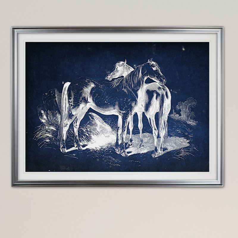 « équin plate v », impression, Cadre argenté, H 31 po x l 43 po x P 1,5 po, Blanc mat