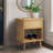 Rattan Drawer Nightstand End Table Set of 2  with Built-in Charging Station and LED light for Bedroom Living Room 